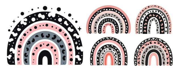 Abstrakte Regenbogen-Tier-Leopard-Muster mit Punkten und Formen Vektor-Boho-Illustration
