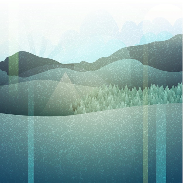 Abstrakte Retro-Landschaft mit Textur. Bergebenen. Camping im Retro-Stil. Die Natur in einem alten Stich. Retro-Plakat. Berglandschaft. Landschaft.