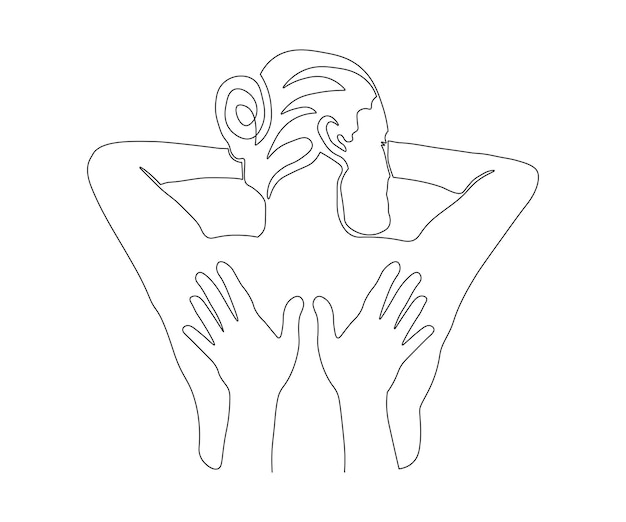 abstrakte Rückenmassage im Stil einer Strichzeichnung. Logo des Spa, Massagesalon