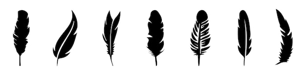 Vektor abstrakte schwarze vogelfeder-ikonen federsilhouettenkollektion eleganz federelement dekoration feder-ikonen