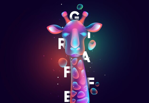 Abstrakte silhouette des giraffenkopfes. farbspritzflüssigkeit mit farbverlauf entwerfen. vektor-illustration