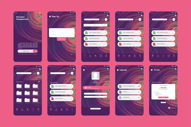 Abstrakte Strudellinien Gradient Tornado Circle Trippy Psychedelic Storage Management App UI-Kit-Vorlage