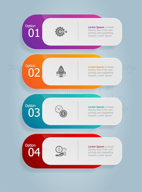 Abstrakte Tab Bar vertikale Infografik Präsentationselement Vorlage mit Business Icon 4 Option Vector Illustration Background