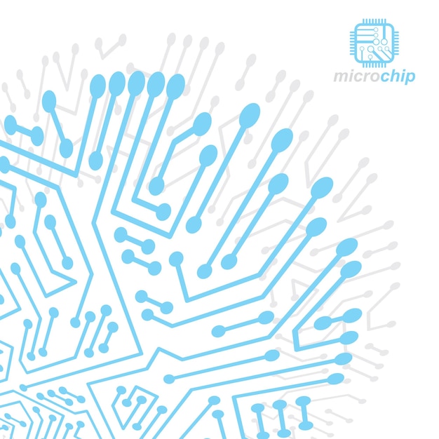 Abstrakte Technologievektorillustration mit Leiterplatte. High-Tech-Digitalschema des elektronischen Geräts. Abstrakter Hintergrund des Technologiemikrochips
