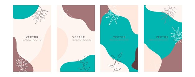 Abstrakte trendige universelle künstlerische Hintergrundvorlagen mit Blumen, Blättern, organischem, handgezeichnetem und Linien. Gut für Cover, Einladungen, Banner, Plakate, Broschüren, Poster, Karten, Flyer und andere