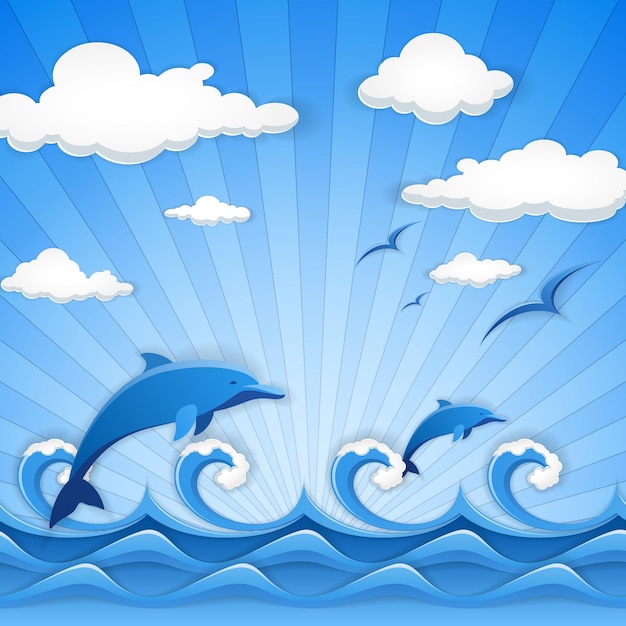 Abstrakte Vektorillustration des blauen Meerblicks
