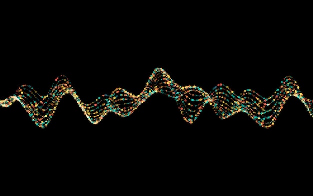 Abstrakte vektorillustration von wellen mit partikeln auf schwarzem hintergrund