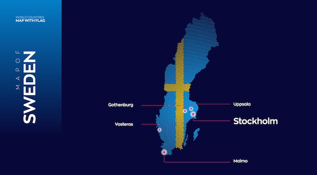 Abstrakte vektorkarte von schweden mit hauptstadt und großstädten