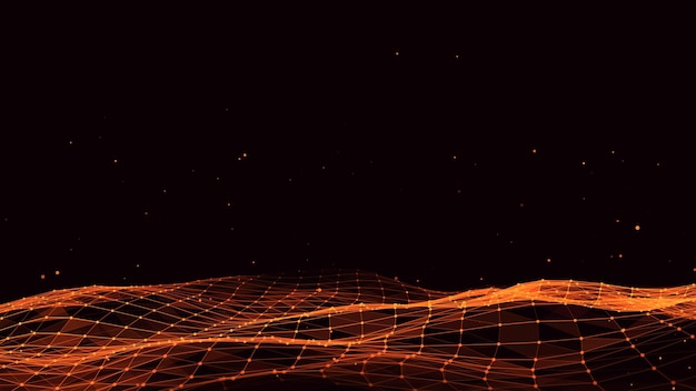 Abstrakte Vektortechnologie Welle von Partikeln Big Data Visualisierung Hintergrund mit Bewegungspunkten und Linien Künstliche Intelligenz