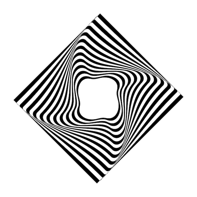 Vektor abstrakte verdrehte schwarz-weiß-figur optische täuschung einer verzerrten oberfläche verdrehte streifen stilisierter 3d-rahmen vektorillustration ideal für wandkunstplakat-bannerweb