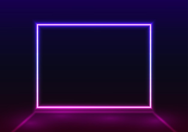 Abstrakte violette quadratische Neon-Lichtlinie im Mittelrahmen dunkler Hintergrund