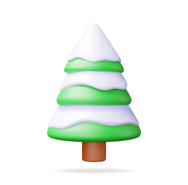 Abstrakter 3D-Weihnachtsbaum im Schnee, isolierte Darstellung von Fichte, immergrüner Baum, Symbol, Grußkarte, festliches Plakat, Partyeinladungen, Element Weihnachten und Neujahr, Cartoon-Vektorillustration