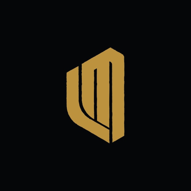 Abstrakter anfangsbuchstabe lm oder ml-logo in goldfarbe isoliert auf schwarzem hintergrund
