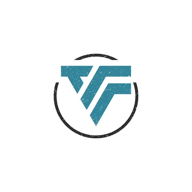 Abstrakter anfangsbuchstabe t und f logo in blauer farbe isoliert in dreiecksform