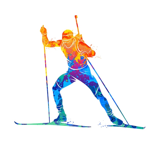 Vektor abstrakter biathlet vom spritzen von aquarellen. illustration von farben.