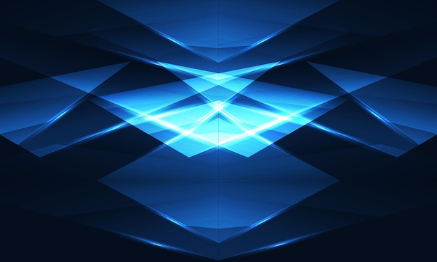 Abstrakter blauer Hintergrund mit geometrischen dynamischen leuchtenden Linien