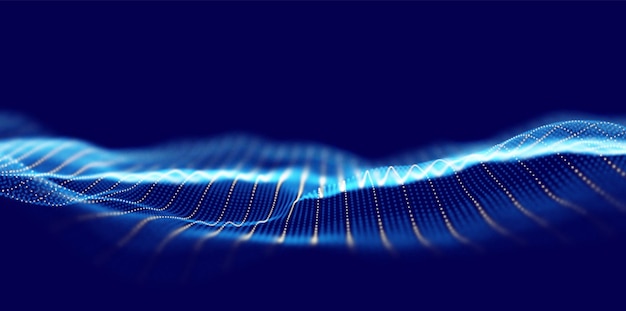 Abstrakter blauer und gelber Partikelhintergrund Digitale Datenstruktur Future Mesh oder Sound Grid