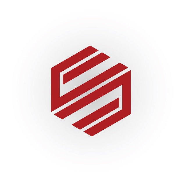 Abstrakter Buchstabe US- oder SU-Buchstaben-Logo. Flache rote Bandflächen in einem sechseckigen Umriss