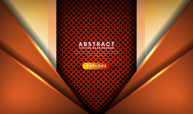 Abstrakter dunkelbrauner luxushintergrund 3d mit rautenmetallic, überlappungsschicht mit orange lichteffektdekoration