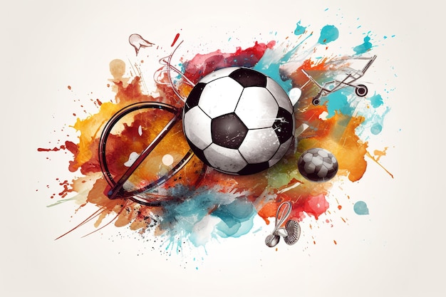 Vektor abstrakter fußball oder fußballball auf aquarellmalerei-hintergrund fußballturnier