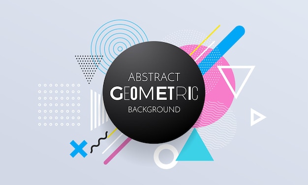 Abstrakter geometrischer Musterhintergrund aus Kreisquadrat- und Dreieckselementen für moderne, trendige Designvorlage. Vektorgeometrie-Hintergrund oder farbiger grafischer Texturhintergrund für Poster oder Banner
