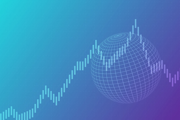 Abstrakter Geschäfts- und Kugelhintergrund. Graph-Analyse und Weltfinanzmärkte