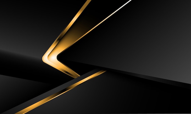 Abstrakter goldener Pfeil geometrisches schwarzes metallisches Design luxuriöser futuristischer Technologiehintergrundvektor