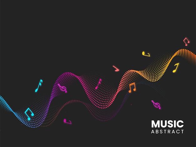 Abstrakter Gradient Gepunkteter Wellenförmiger Hintergrund Und Musiknoten.