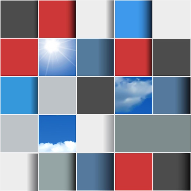 Abstrakter Hintergrund aus bunten Quadraten mit Sonne und Wolken Vorlage für Infografiken