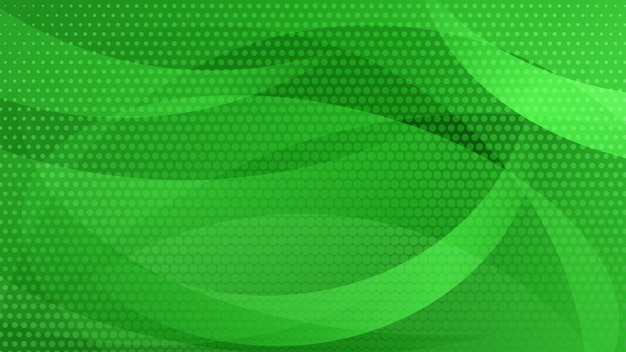 Abstrakter Hintergrund aus geschwungenen Linien, Kurven und Halbtonpunkten in grünen Farben
