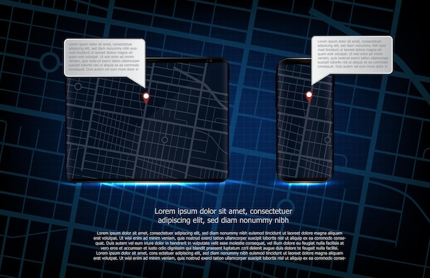 Abstrakter hintergrund der mobilen tablet-app und der karten route gps-navigationsstandort hud ui-bildschirm