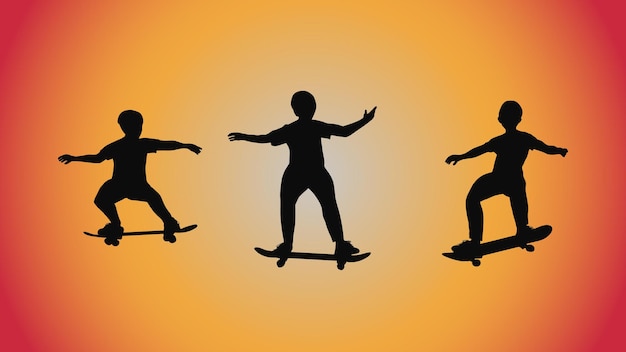 Abstrakter hintergrund der silhouette skateboard pose move trick