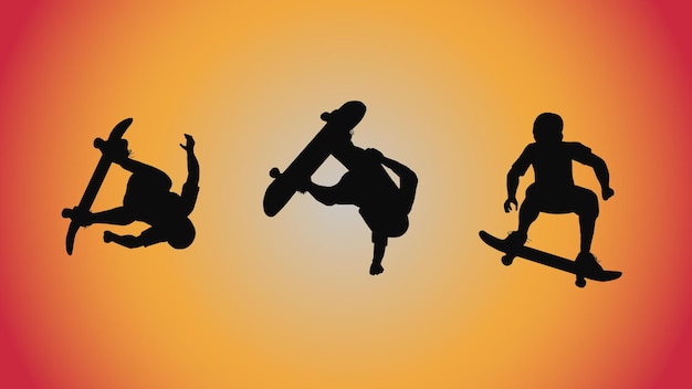 Abstrakter hintergrund der silhouette skateboard pose move trick