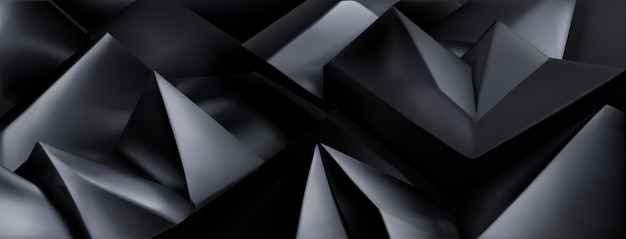 Abstrakter Hintergrund eines Stapels von 3D-Pyramiden und anderen Formen mit scharfen Ecken und geglätteten Kanten in schwarzen Farbtönen
