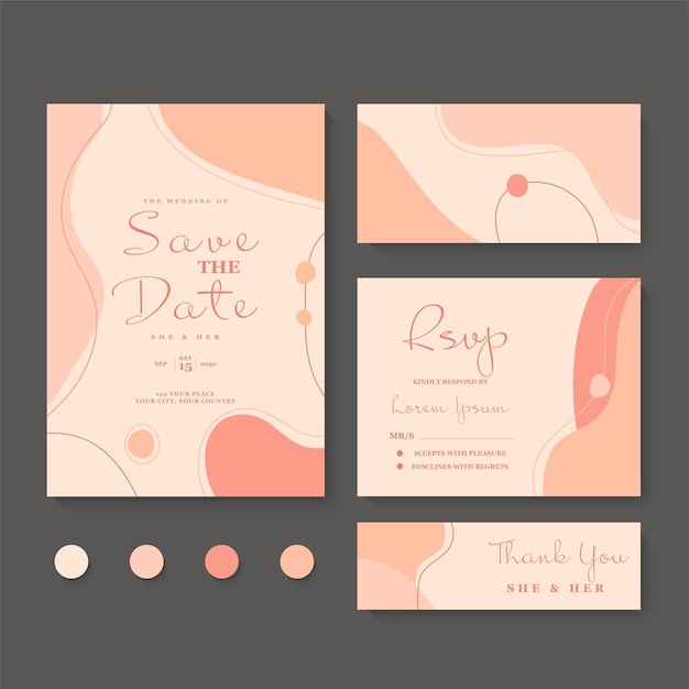 Abstrakter hintergrund hochzeitseinladungskartenvorlage mit blumenschmuck für save the date-grußposter und cover-design