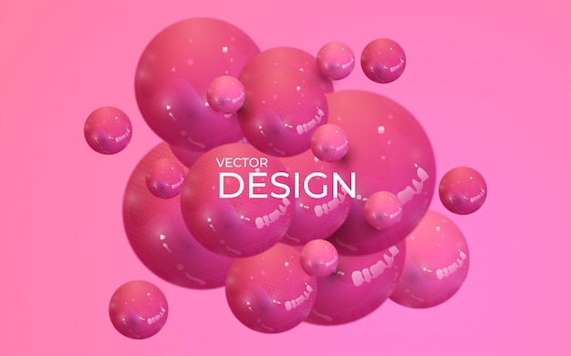 Abstrakter Hintergrund mit dynamischen Kugeln 3d. Pastellrosa Plastikblasen.
