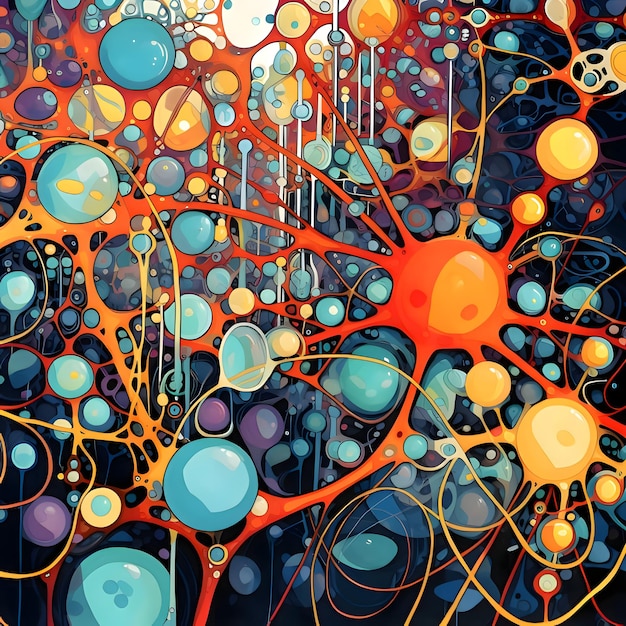 Abstrakter hintergrund mit kreisen und linien in blauer und orangefarbiger vektorillustration