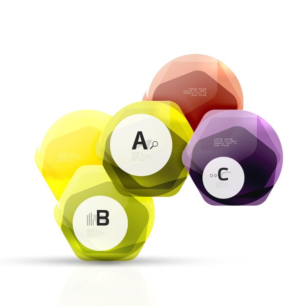 Abstrakter Hintergrund mit modernem geometrischem Sechseck aus Glas. Vektorvorlagenhintergrund für Druck-Workflow-Layout-Diagramm-Zahlenoptionen oder Webdesign-Banner