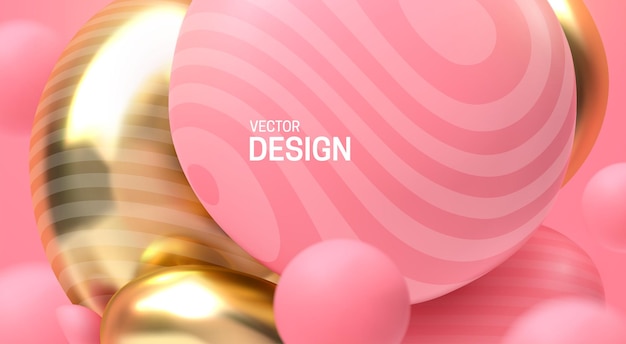 Abstrakter Hintergrund mit springenden rosa und goldenen Blasen