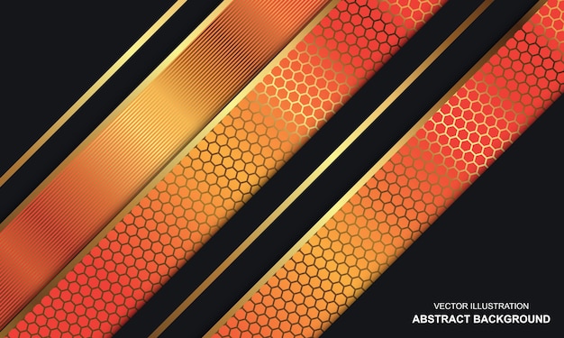 Abstrakter hintergrund schwarz dop mit orange und goldenen linien modernes design