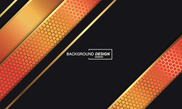 Abstrakter hintergrund schwarz dop mit orange und goldenen linien modernes design