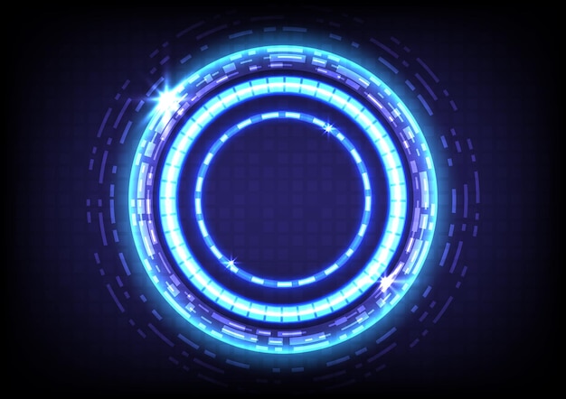 Abstrakter Hologramm-Hitech-Hintergrund Virtual-Reality-Technologie-Innovation Headup-Display-Schnittstelle Futuristischer SciFi-glühender HUD-Kreis Digitales Infografik-Geschäft Neon-Effekt auf Pixelbildschirm