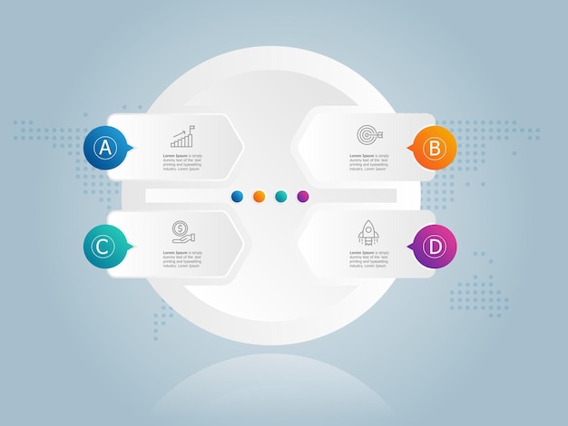 Abstrakter kreis timeline infografik element präsentationsbericht mit business icons 4 schritt vektor illustration hintergrund