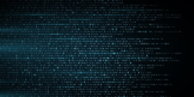 Abstrakter leuchtend blauer Binärcode-Hintergrund. Zufällige Programmiersymbole in Bewegung. Digitale Daten. Hochtechnologiekonzept. Programmierdesign. Lichteffekt.