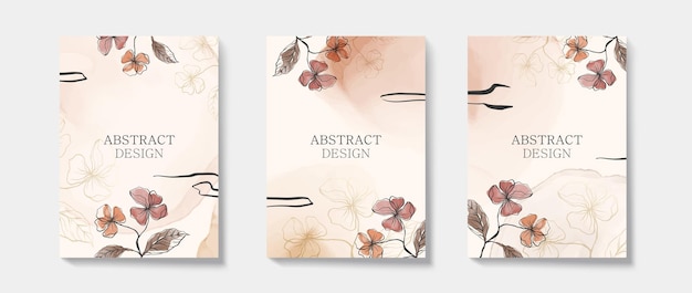 Abstrakter Luxus-Natur-Aquarell-Hintergrund für Hochzeit oder Einladungskarte und Cover-Design Minimale und elegante Vorlage mit Blumenblättern und goldenen Linienelementen Vektorillustration