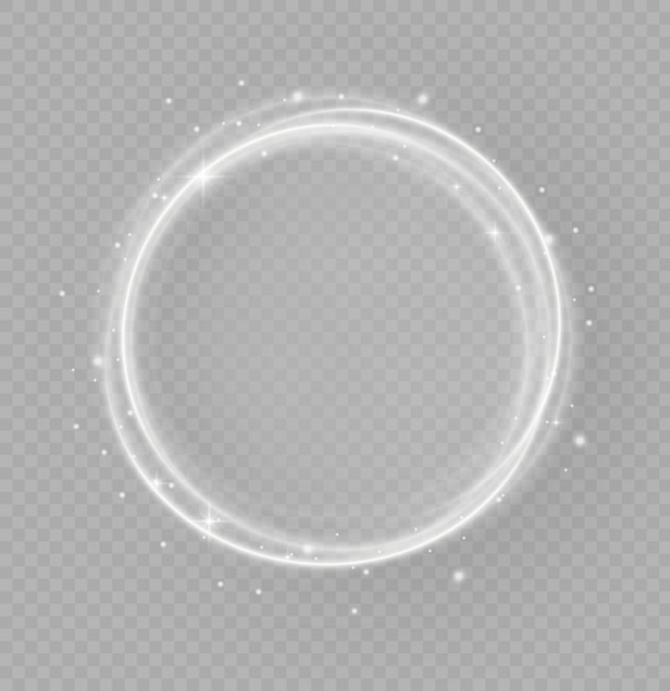 Abstrakter Luxus-Weißlichtring mit Spureneffekt, leuchtenden Lichtkreisen oder blinkendem Sternenlicht, helle Spur von den leuchtenden Strahlen der Verdrehung in einer schnellen Bewegung in einem spiralförmigen, magischen Weihnachtskonzept,