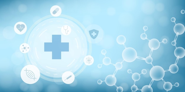 Abstrakter medizinischer Hintergrund mit flachen Ikonen und Symbolen Konzepte und Ideen für Gesundheitstechnologie