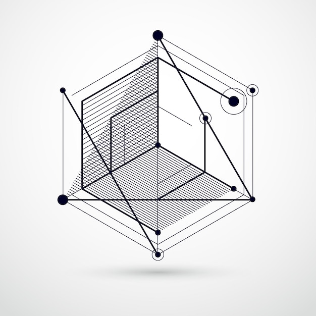 Abstrakter moderner Retro-Schwarzweiss-Hintergrund 3D, geometrische futuristische Formen vector Illustration. Abstraktes Schema des Motors oder technischen Mechanismus.