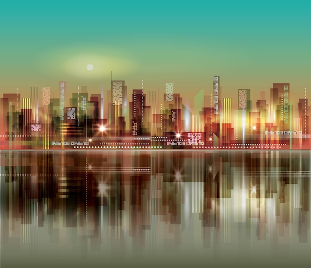Vektor abstrakter nachthintergrund mit silhouette des stadtvektors