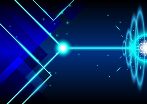 Abstrakter Neonhintergrund Laser schießt auf die Circlehexagon-Form Blauer Bildschirm für futuristische Technologie